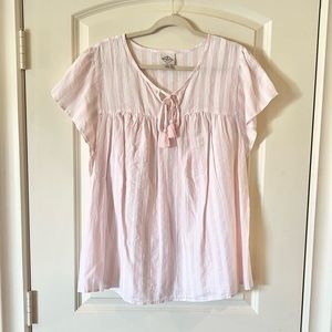 St. Johns Bay pink and white striped gauzy cotton shirt